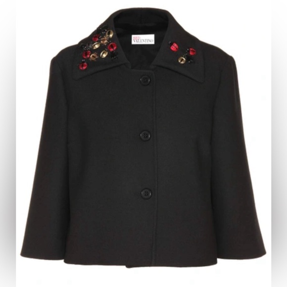 RED VALENTINO Embellished Cotton Twill Jacket In Eero Lady Bug embroidered - Picture 5 of 13